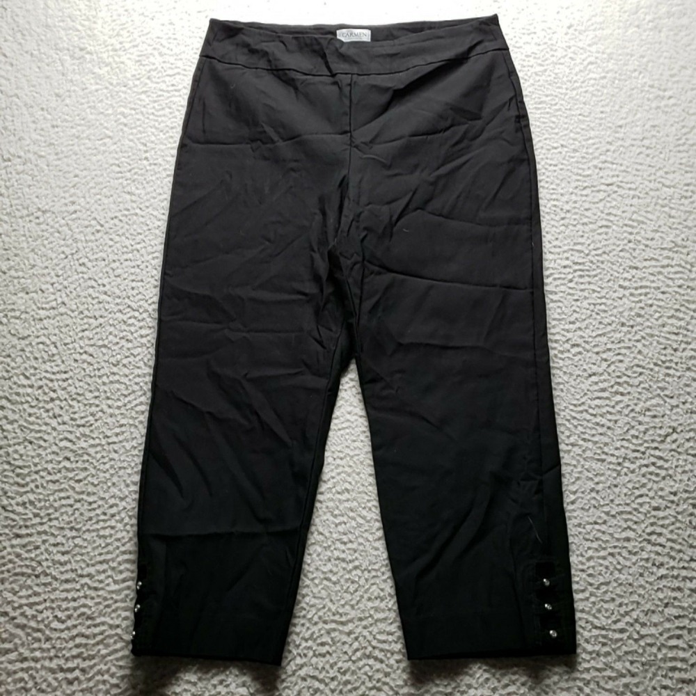 Carmen Marc Valvo Capri Pants Womens XL Black Ponte Pull On Button Hem Stretch